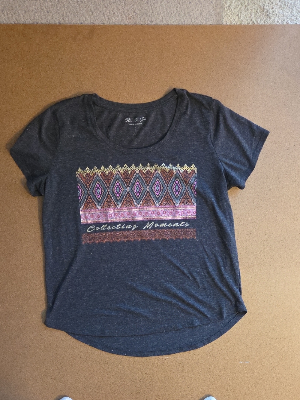 Collecting Moments Graphic Scoop Neck Tee - Charcoal